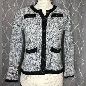 Xhilaration Women's Black/White Marled Long Sleeve Button Cardigan Sweater - XS